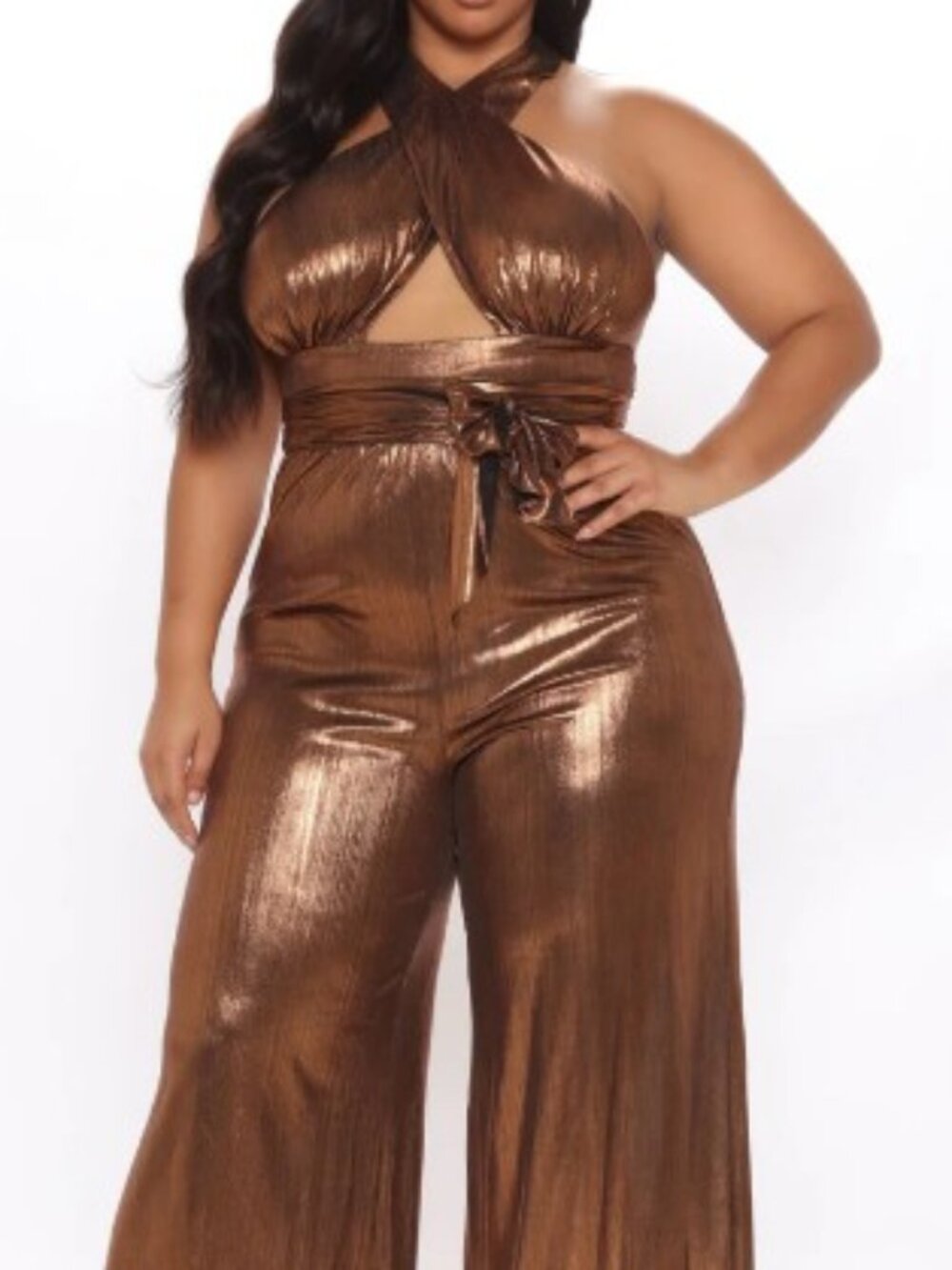 FASHION NOVA GLITTER & GLAMOUR JUMPSUIT (2X — BRONZE)